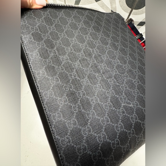 Gucci GG Supreme Messenger Bag 474137 K5RLN Black Web Stripe Crossbody - Picture 10 of 13